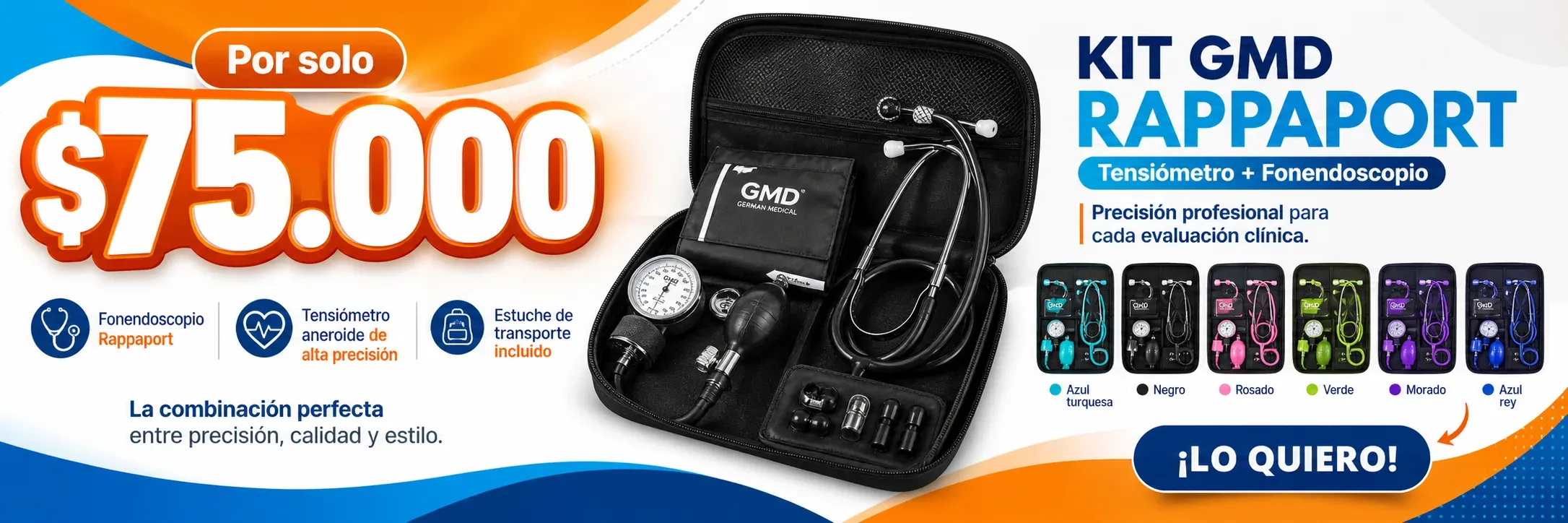 Kit tensiómetro + fonendoscopio Rappaport, disponible en varios colores