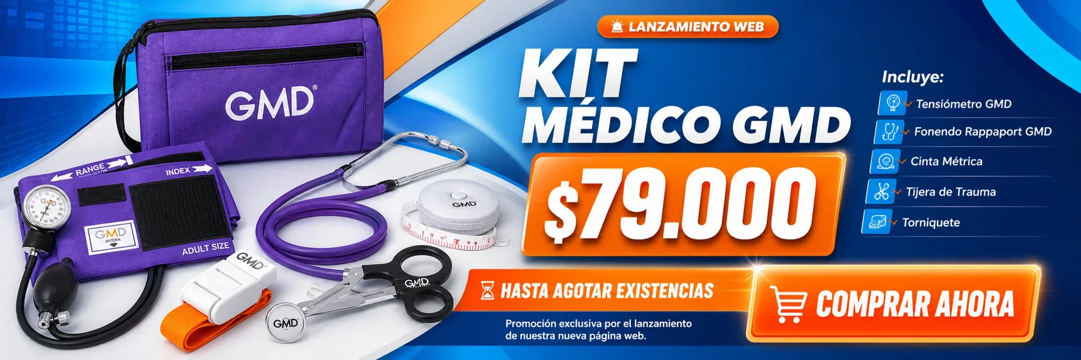 Kit Médico GMD por $79.000 — tensiómetro, fonendo Rappaport, cinta métrica, tijera de trauma y torniquete