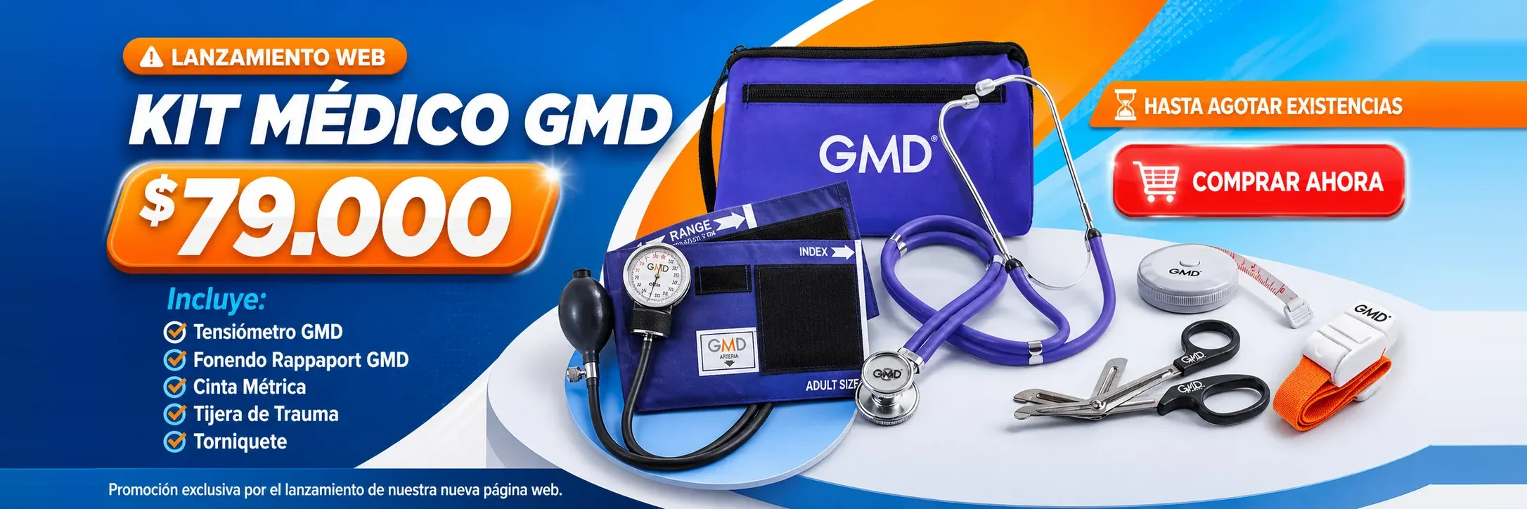 Kit Médico GMD por $79.000 — tensiómetro, fonendo Rappaport, cinta métrica, tijera de trauma y torniquete