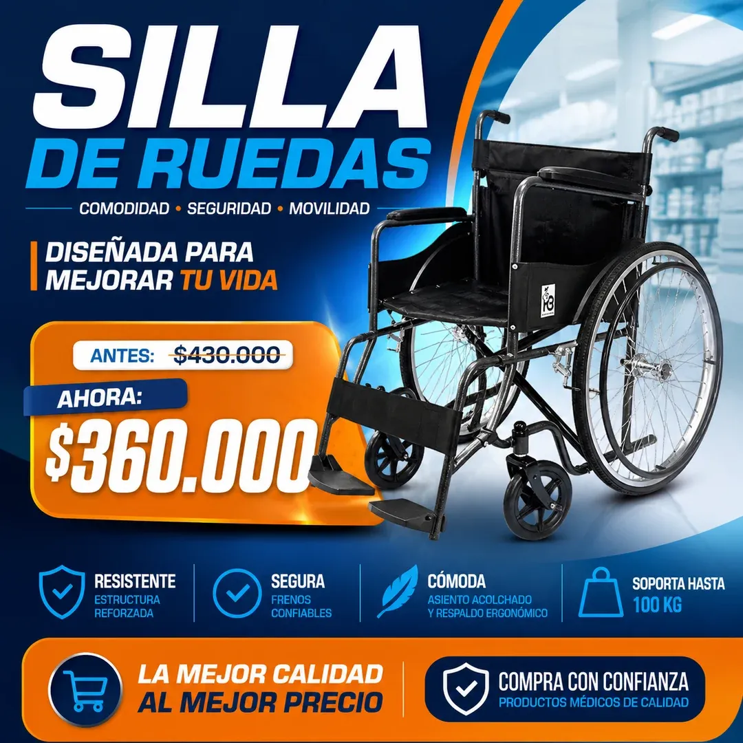 Silla de ruedas cómoda, resistente y confiable — antes $430.000, ahora $360.000