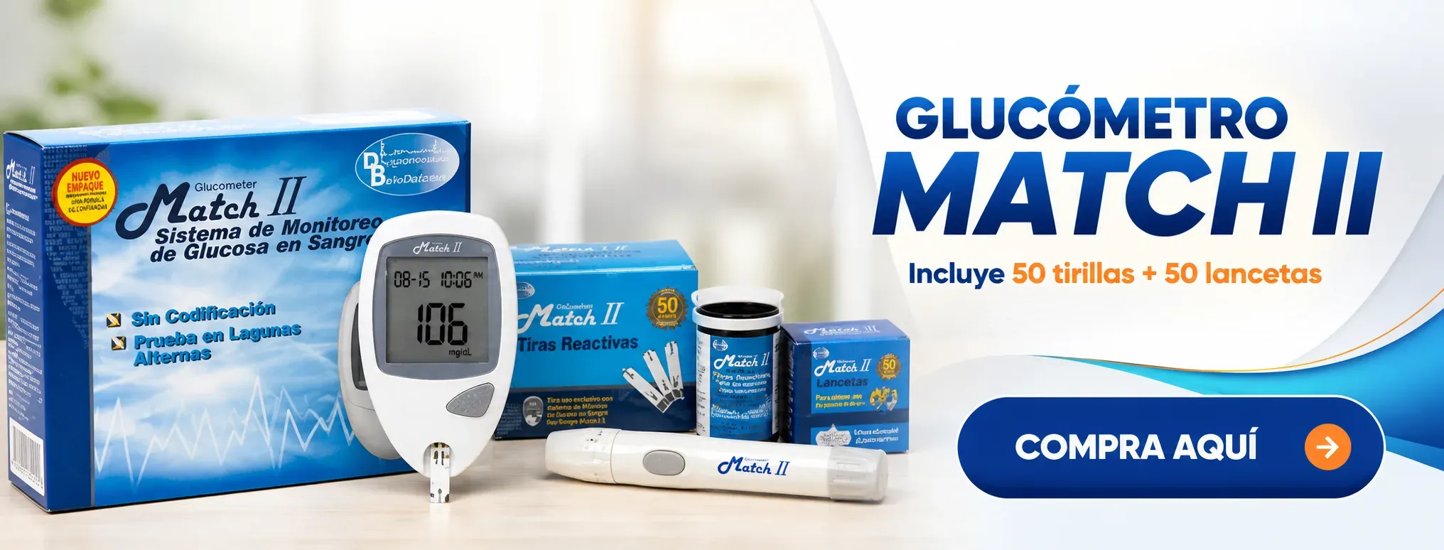 Glucómetro Match II — kit con tiras reactivas y lancetas, foto de tu proveedor